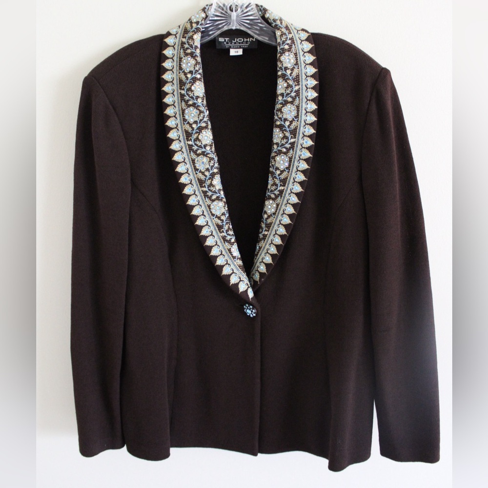 St. John Evening Brown Knit Suit Jacket